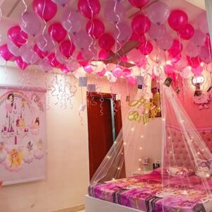 First Night Decoration with elegant pink & white balloons