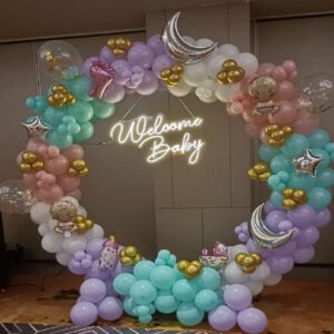 Elegant Golden Balloon Theme Ring Decoration for Birthday Celebration